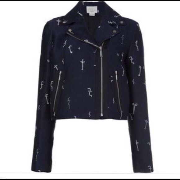 GREY Jason Wu Embroidered Face Crop Moto Jacket - Picture 3 of 12